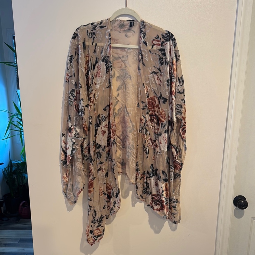 Cream and Pink Open-Front Cardigan